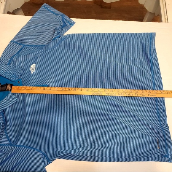 North Face Polo Shirt Men's Size L Flashdry Blue Short Sleeve With White Stripes - Picture 9 of 11
